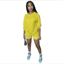 Load image into Gallery viewer, New Letter Print Two Piece Outfits Set Women Tracksuit 2020 Summer Long Sleeve T Shirt Sexy Tops Biker Shorts Jogger suits sets