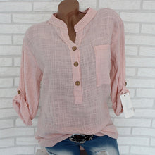 Load image into Gallery viewer, Womens Cotton Linen Stand Collar Shirt Clothing Plus Size 5XL White Solid Pocket Womens Shirts 2020 Spring Loose Clothes Female