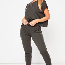 Load image into Gallery viewer, Womens 2Pcs Short Sleeve O-neck Solid Color Tops Pants Summer Loose Casual Sets Lounge Wear Jumpsuit