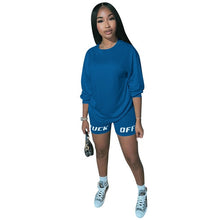 Load image into Gallery viewer, 2020 New Summer Letter Print Casual Women's Two Piece Outfits Set Tracksuit Shirt Sexy Top +Biker Shorts Jogger 2 piece Active