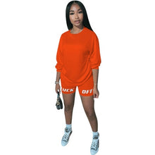 Load image into Gallery viewer, 2020 New Summer Letter Print Casual Women's Two Piece Outfits Set Tracksuit Shirt Sexy Top +Biker Shorts Jogger 2 piece Active