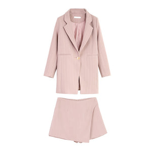 Fashion Women Skirt Suits One Button Notched Striped Blazer Jackets and Slim Mini Skirts Two Pieces OL Sets Female Outfits 2019