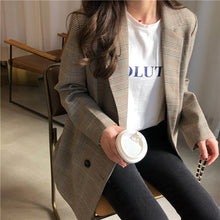 Load image into Gallery viewer, Office Ladies Notched Collar Plaid Women Blazer Double Breasted Autumn Jacket 2020 Casual Pockets Female Suits Coat
