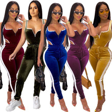 Load image into Gallery viewer, Winter Women&#39;s set Velvet bodysuit pencil pants suit two piece set Sexy sleeveless Street casual fashion tracksuit outfit
