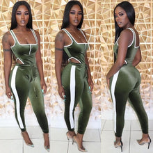 Load image into Gallery viewer, Winter Women&#39;s set Velvet bodysuit pencil pants suit two piece set Sexy sleeveless Street casual fashion tracksuit outfit
