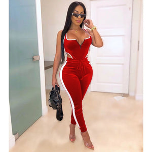 Winter Women's set Velvet bodysuit pencil pants suit two piece set Sexy sleeveless Street casual fashion tracksuit outfit