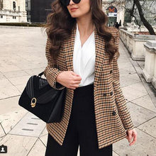 Load image into Gallery viewer, Fashion Autumn Women Plaid Blazers and Jackets Work Office Lady Suit Slim Double Breasted Business Female Blazer Coat Talever
